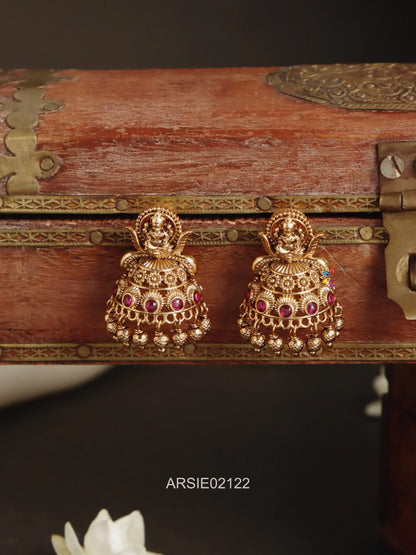 Antique Temple Red Stone Jhumka