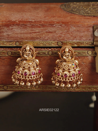 Antique Temple Red Stone Jhumka