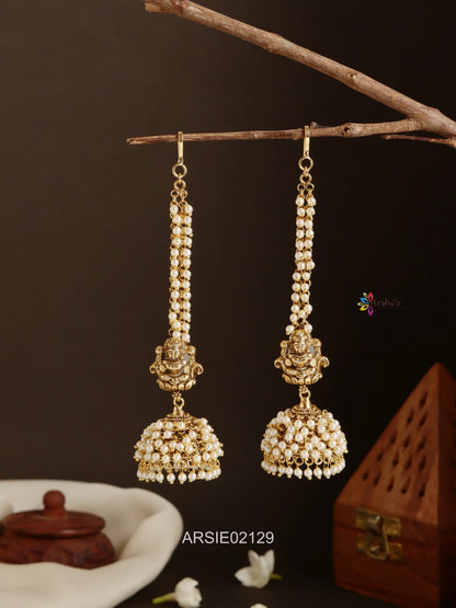 Temple Pearl Jhumka with Earchains