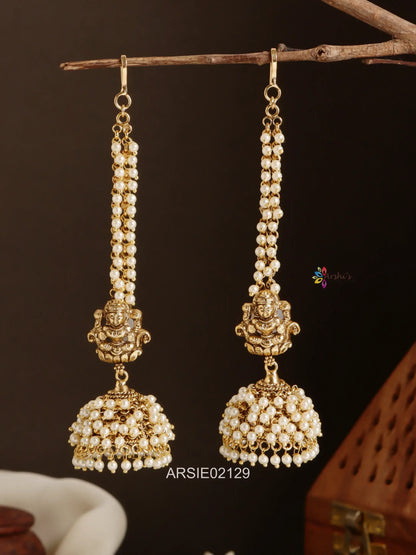 Temple Pearl Jhumka with Earchains