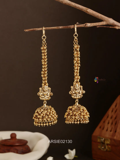 Temple Gold Bead Jhumka with Earchains