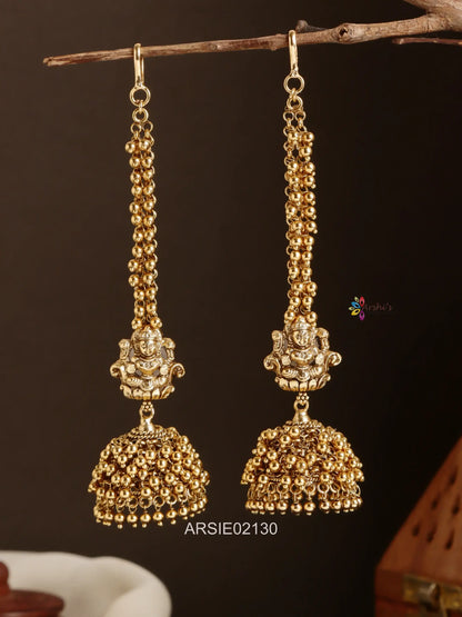 Temple Gold Bead Jhumka with Earchains