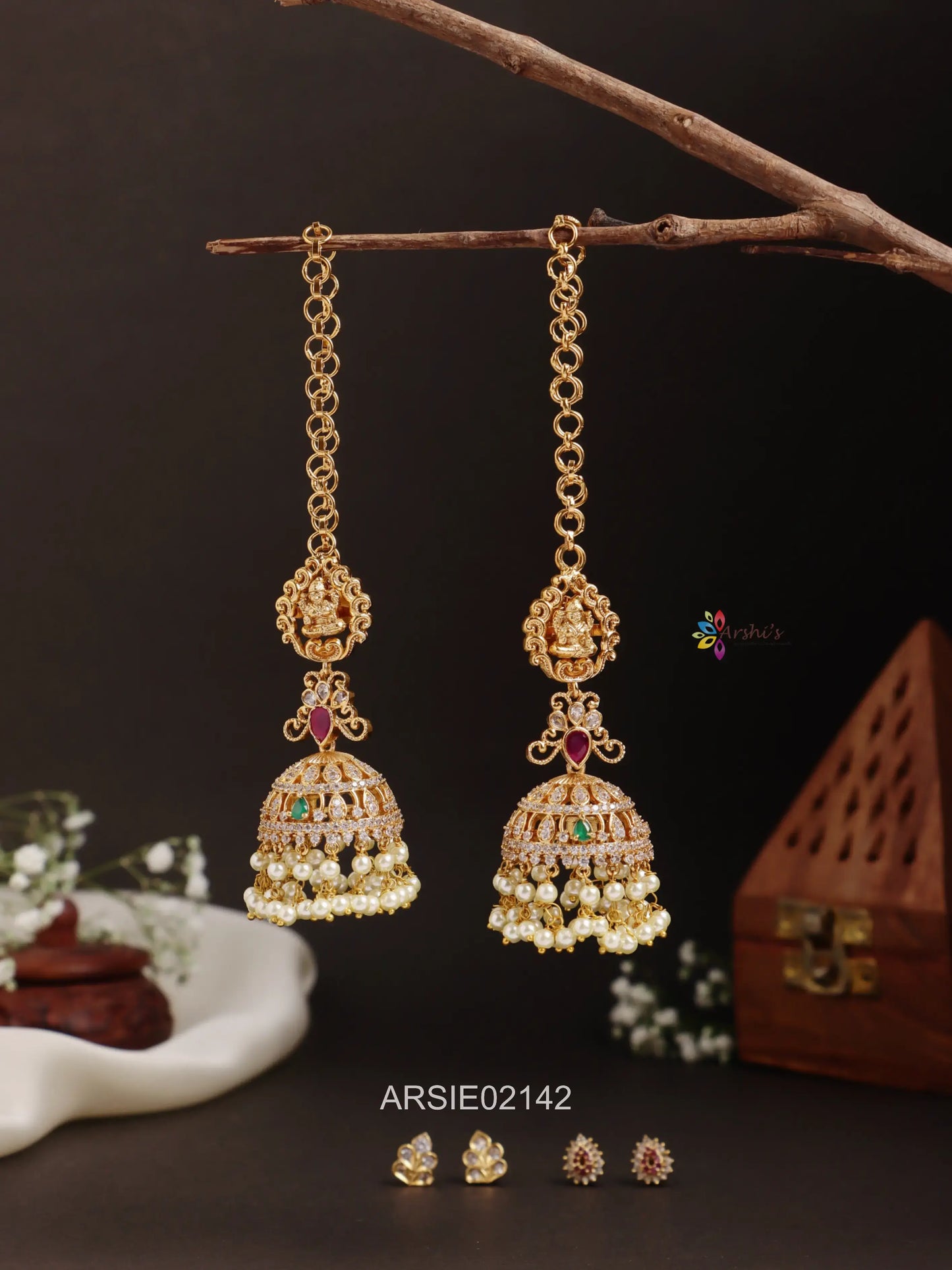 Lakshmi Stone Jhumka with Earchains