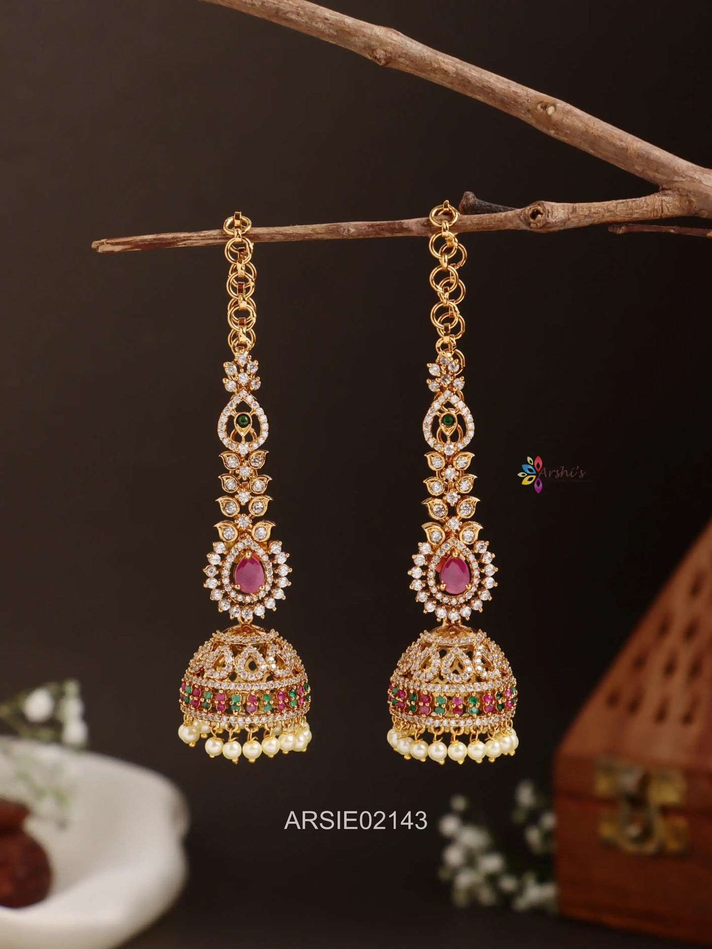 Multi Stone Jhumka with Earchains
