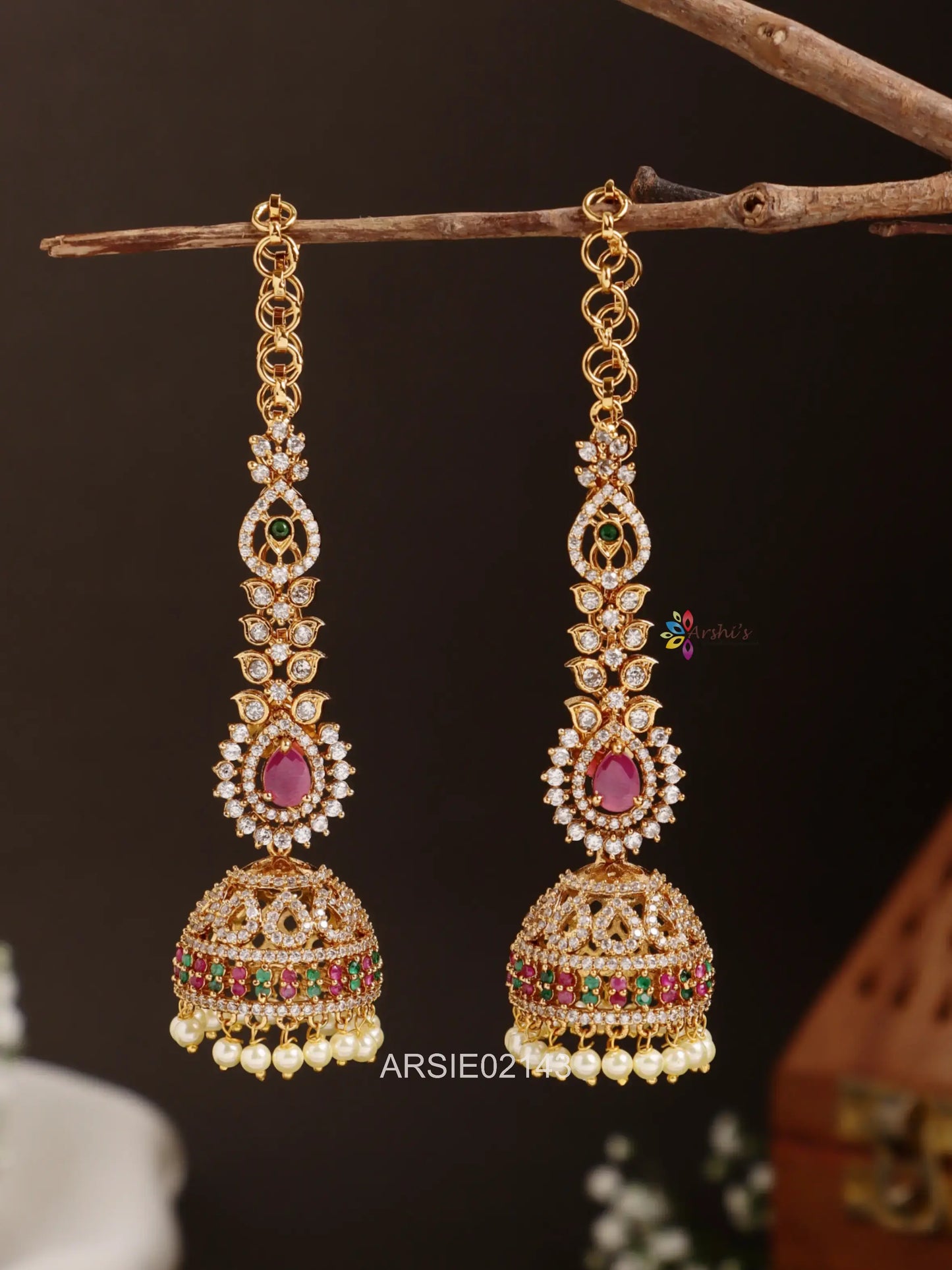 Multi Stone Jhumka with Earchains