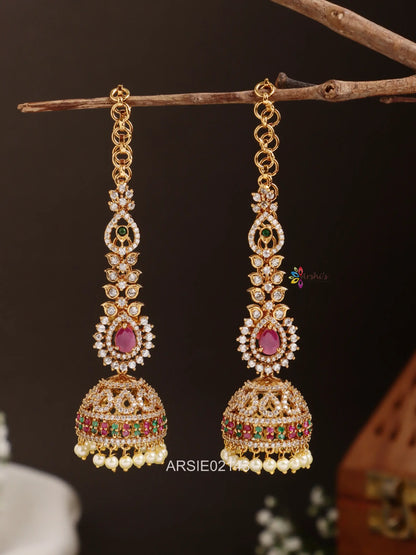 Multi Stone Jhumka with Earchains