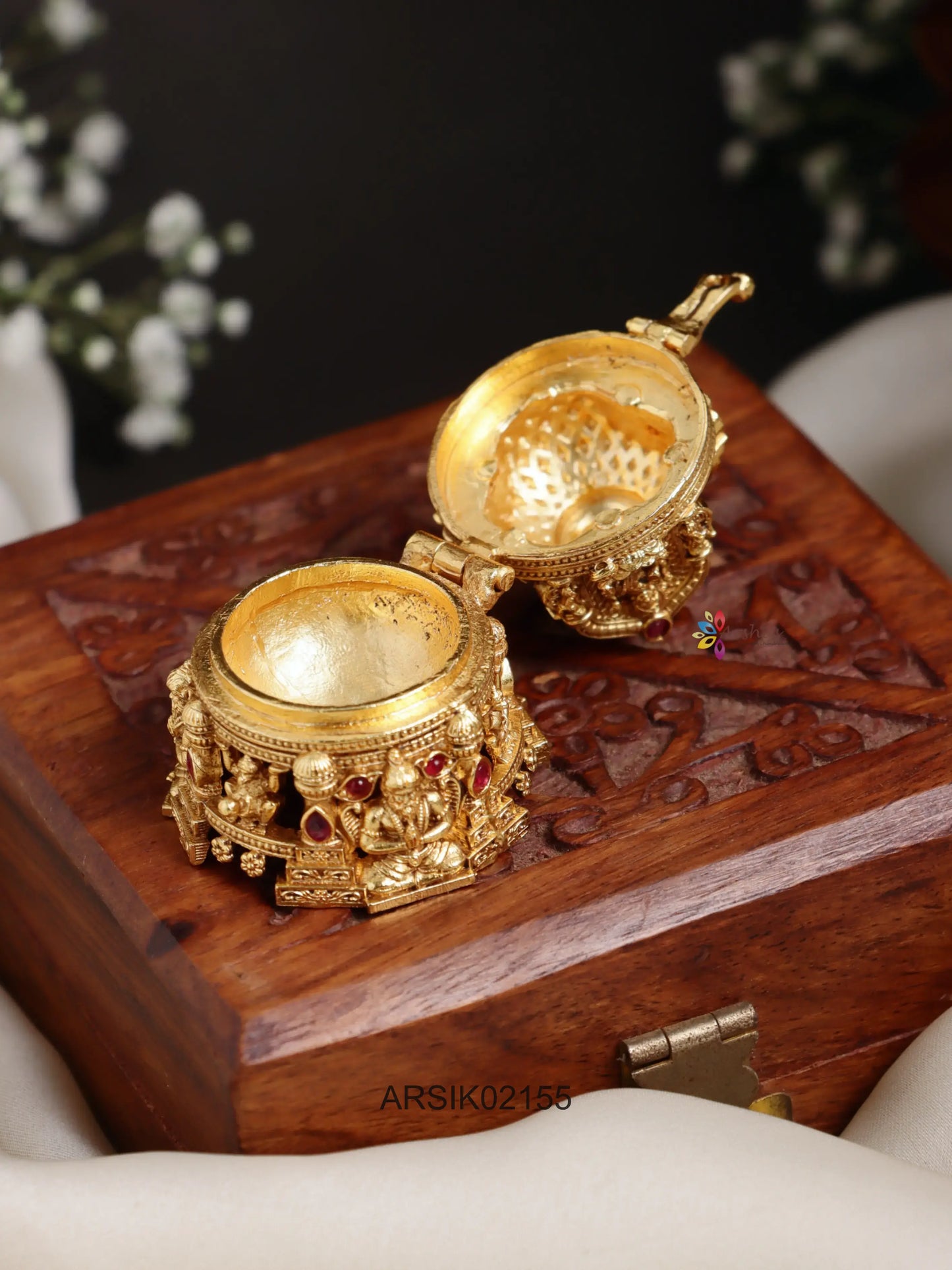 Gold Tone Ganesha Kumkum Box