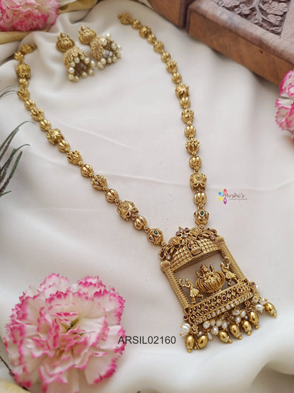 Gold Bead Lakshmi Pendant Long Haram
