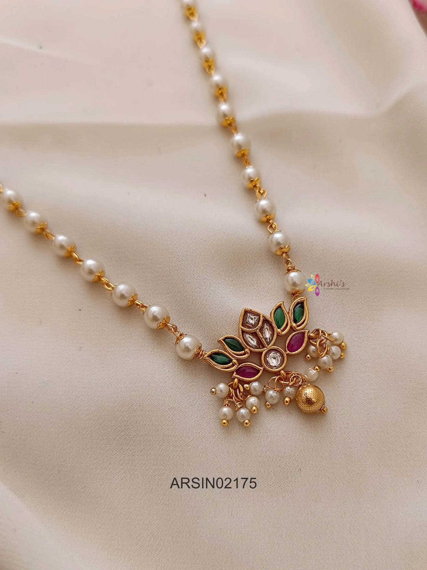 Single Pearl Layer with Multi Color Lotus Pendant Necklace
