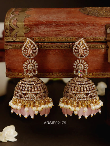 Pale Pink Stone and Beads Long Jhumka