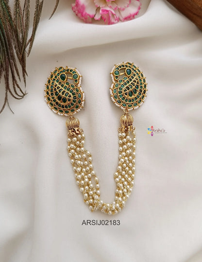 Mango Emerald Stone Pearl Layer Hair Brooch