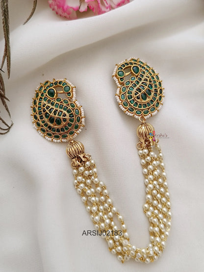 Mango Emerald Stone Pearl Layer Hair Brooch