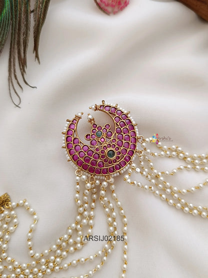 Kemp Stone Moon Design Pearl Layer Hair Brooch