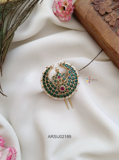 Emerald Stone Moon Hair Brooch