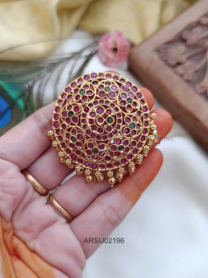 Round Design Kemp Stone Hair Brooch