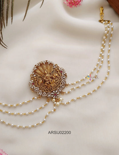 Lakshmi White Stone with Pearl Earchain Hair Brooch