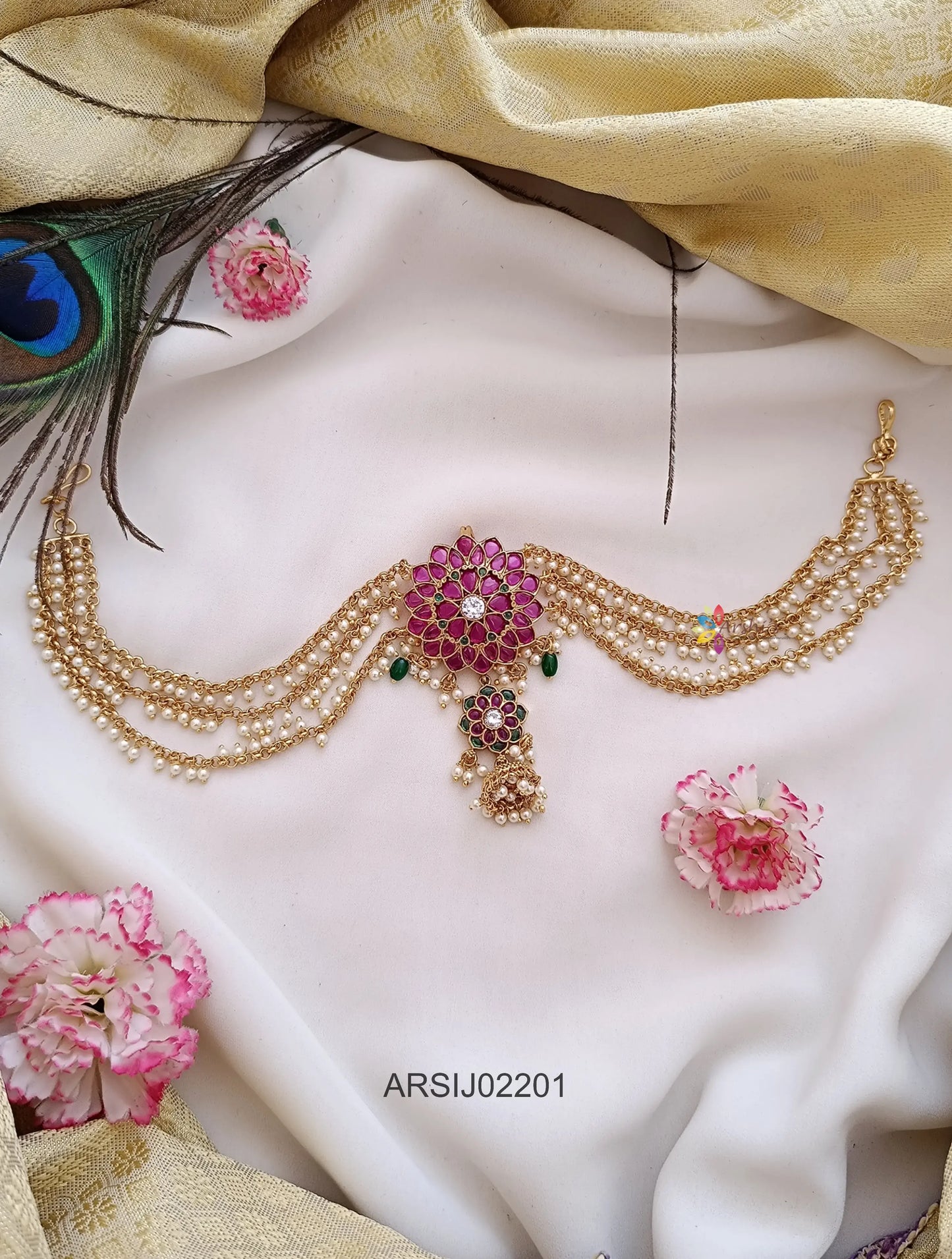 Flower Kemp Stone with Pearl Layer Hair Brooch