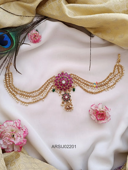 Flower Kemp Stone with Pearl Layer Hair Brooch