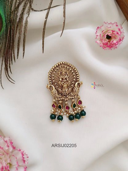Temple Peacock Green Bead Drop Hair Brooch