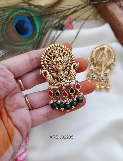 Temple Peacock Green Bead Drop Hair Brooch