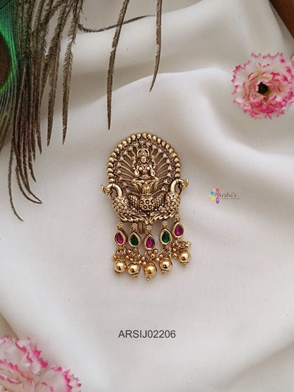 Temple Peacock Gold Bead Drop Hair Brooch