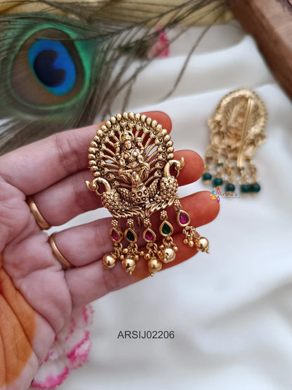 Temple Peacock Gold Bead Drop Hair Brooch
