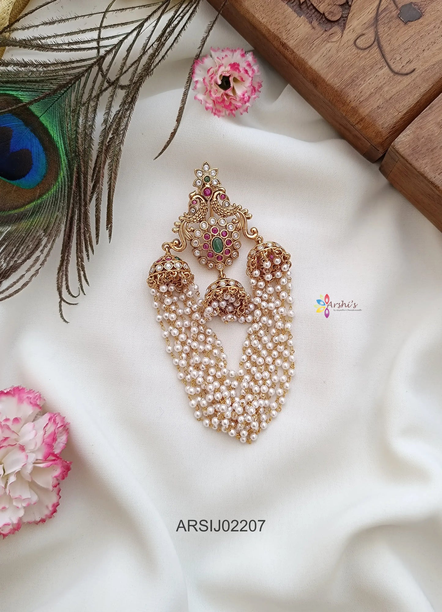 Peacock Design Stone Pearl Layer Hair Brooch