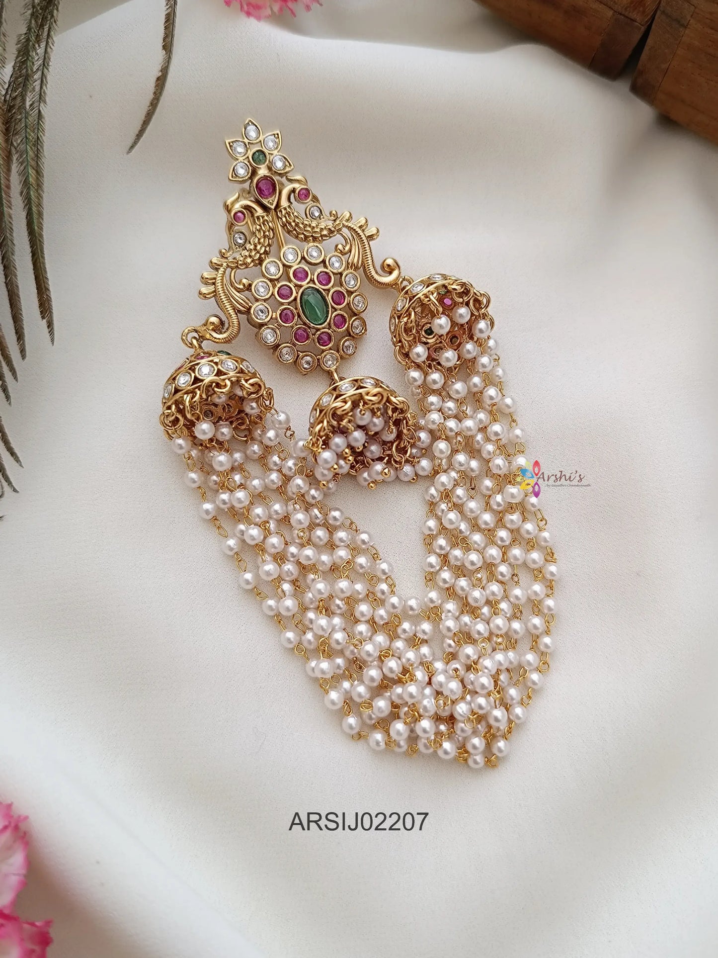 Peacock Design Stone Pearl Layer Hair Brooch