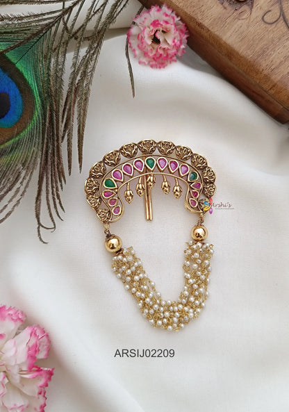 Designer Stone Pearl Layer Hair Brooch