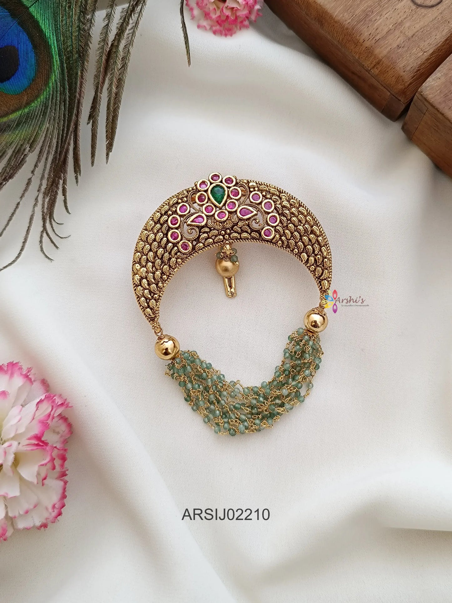 Half Moon Green Layer Hair Brooch