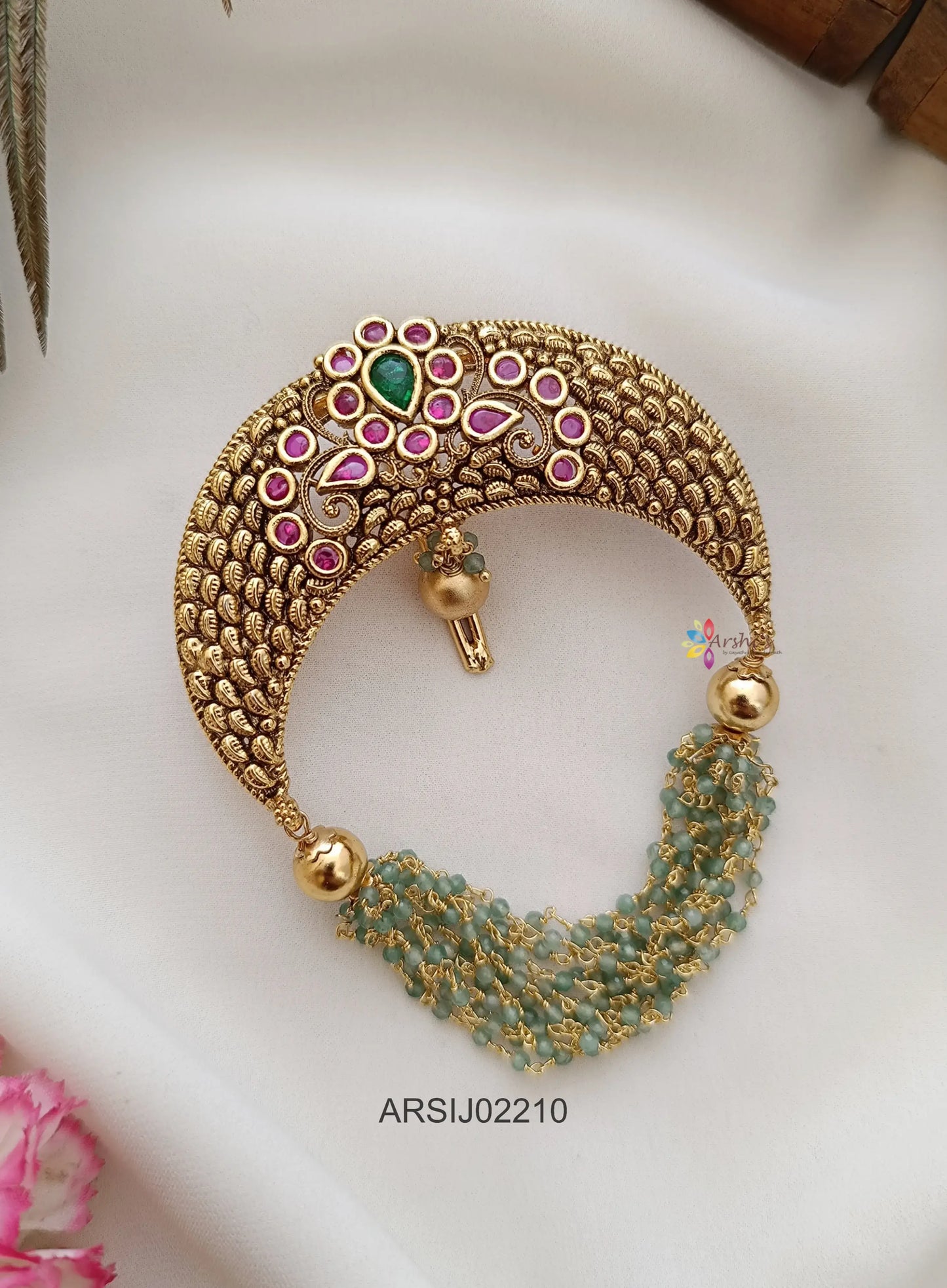 Half Moon Green Layer Hair Brooch