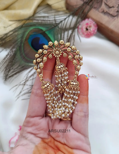 Antique Flower Design Pearl Layer Hair Brooch