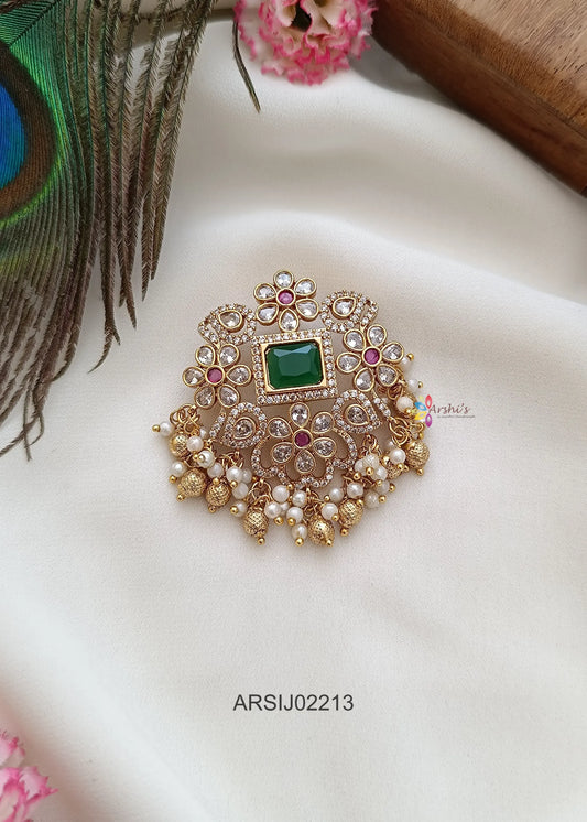 Emerald and White Stone Hair Brooch