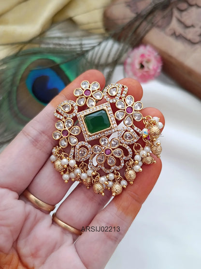 Emerald and White Stone Hair Brooch