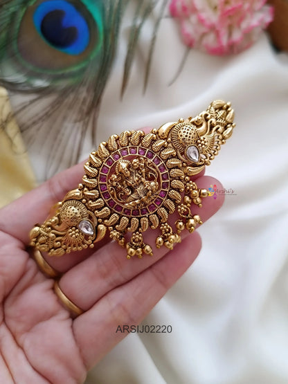 Temple Kemp Red and White Stone Mango Design Hairclip