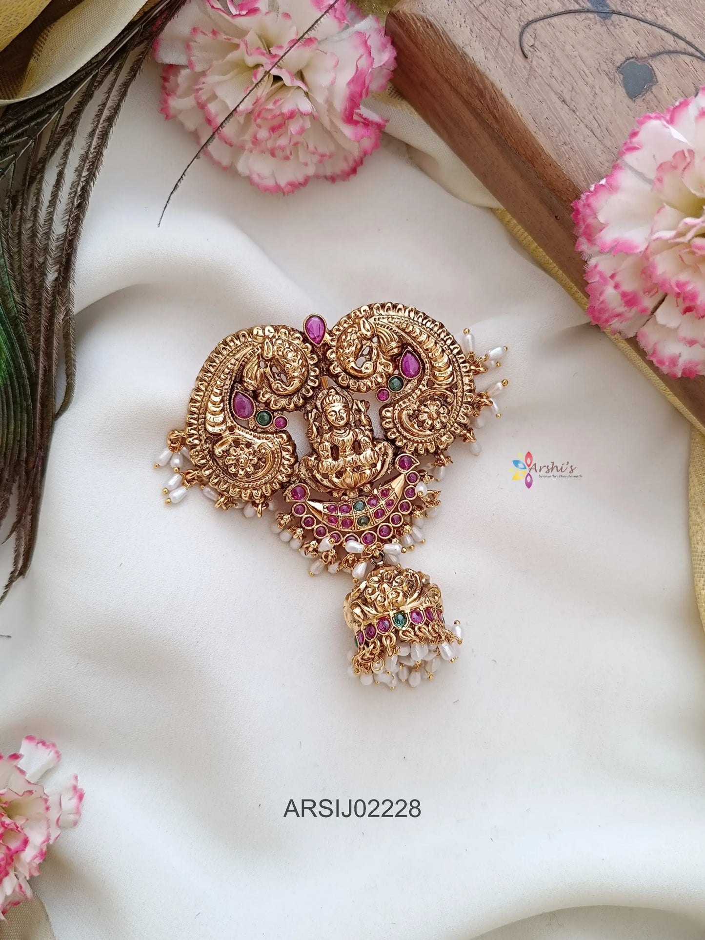 Two Peacock with Lakshmi Design Hairbrooch