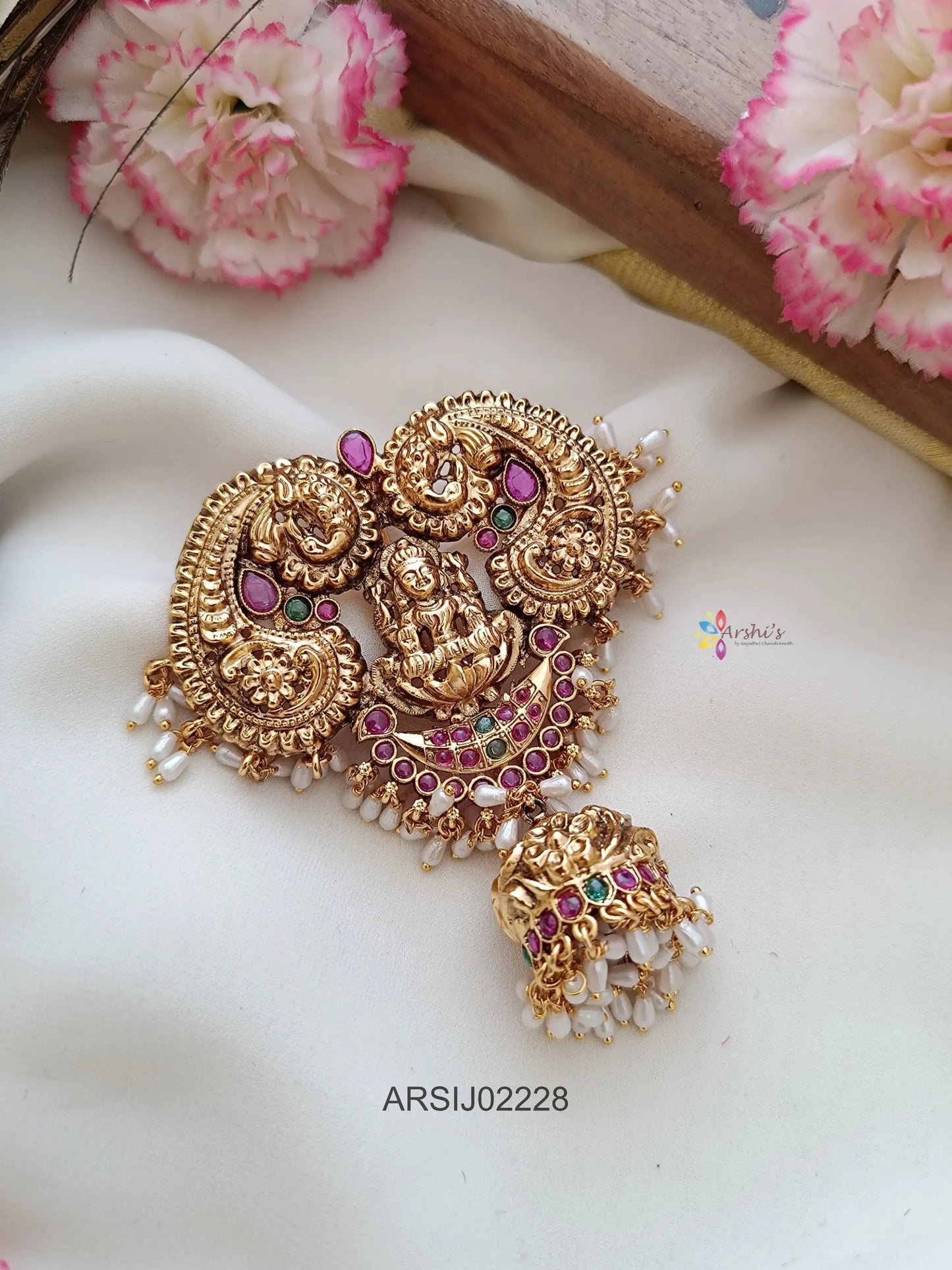 Two Peacock with Lakshmi Design Hairbrooch