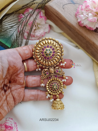 Round and Peacock Design Pearl Drop Hairbrooch