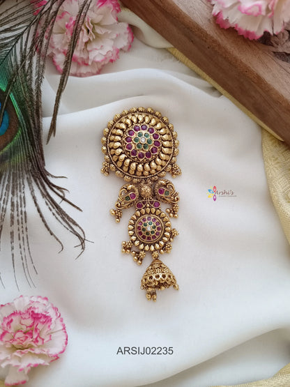 Round and Peacock Design Gold Drop Hairbrooch