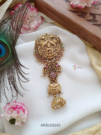 Temple Peacock Single Jhumki Pearldrop Hairbrooch