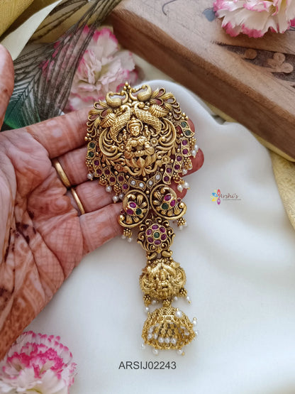 Temple Peacock Single Jhumki Pearldrop Hairbrooch