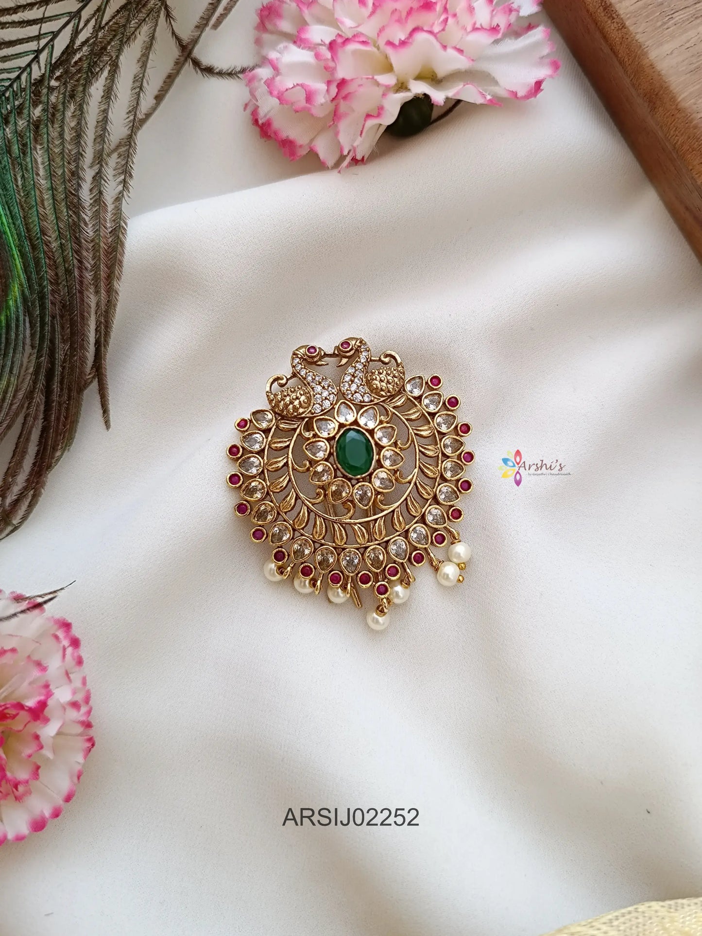 Peacock and Flower Design Hairbrooch