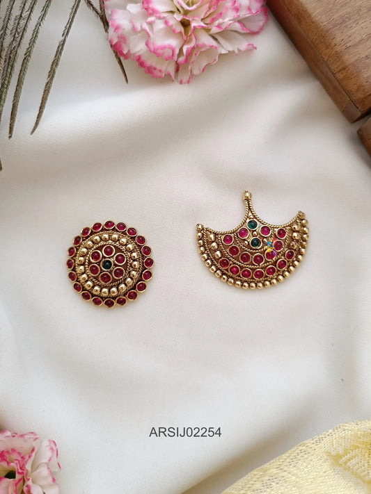 Sun and Moon Kemp and Green Stone Hairbrooch