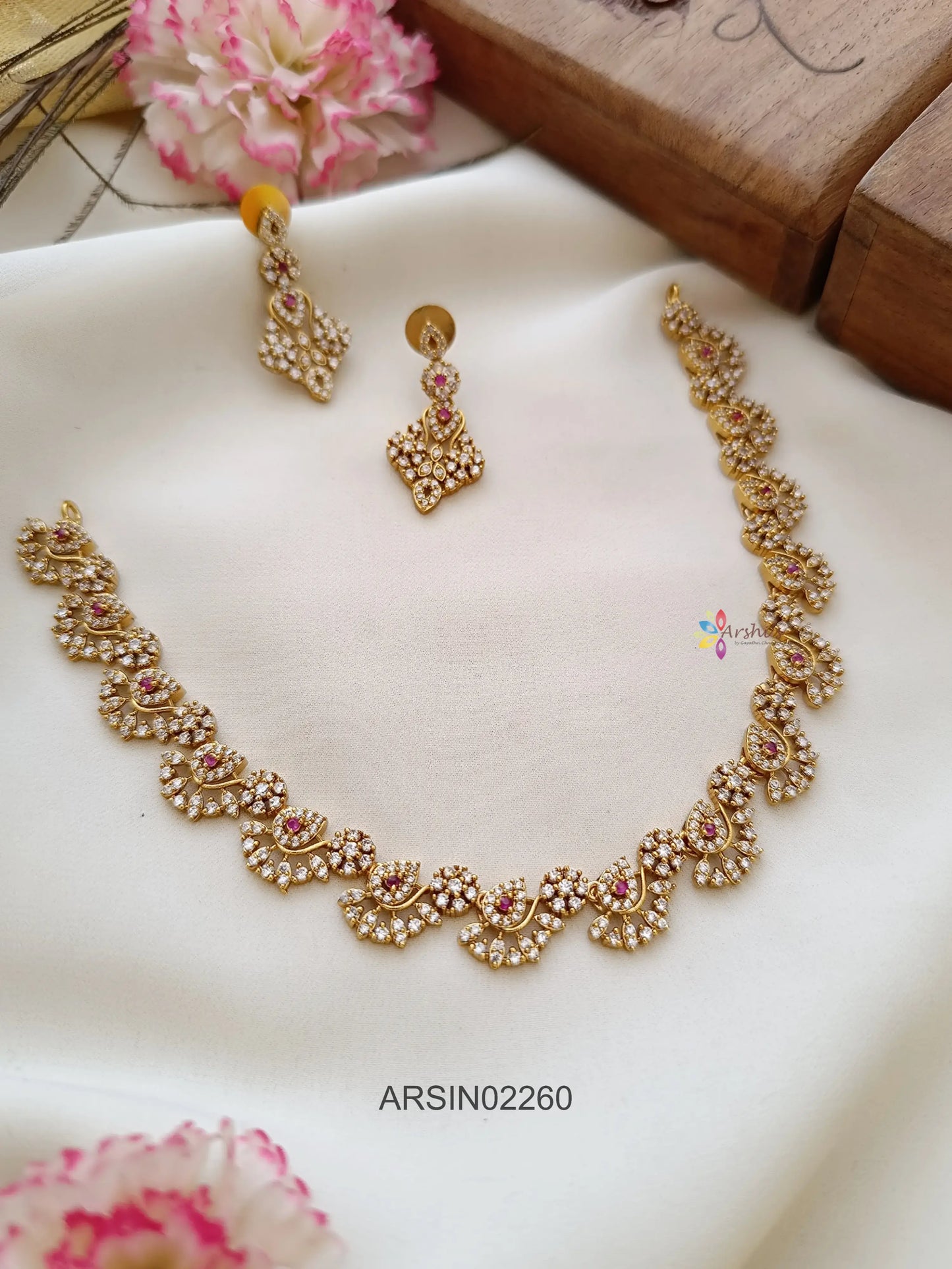 AD and Red Stone Mango Design Necklace
