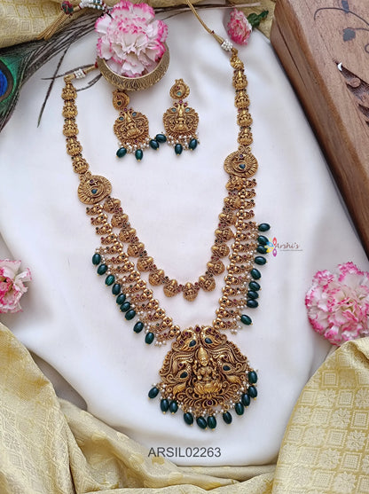 Two Later Lakshmi Pendant Green Bead Haram