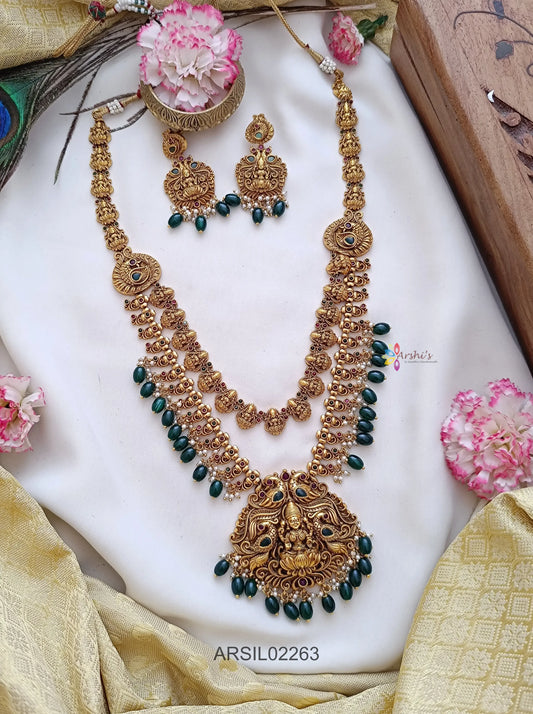 Two Later Lakshmi Pendant Green Bead Haram