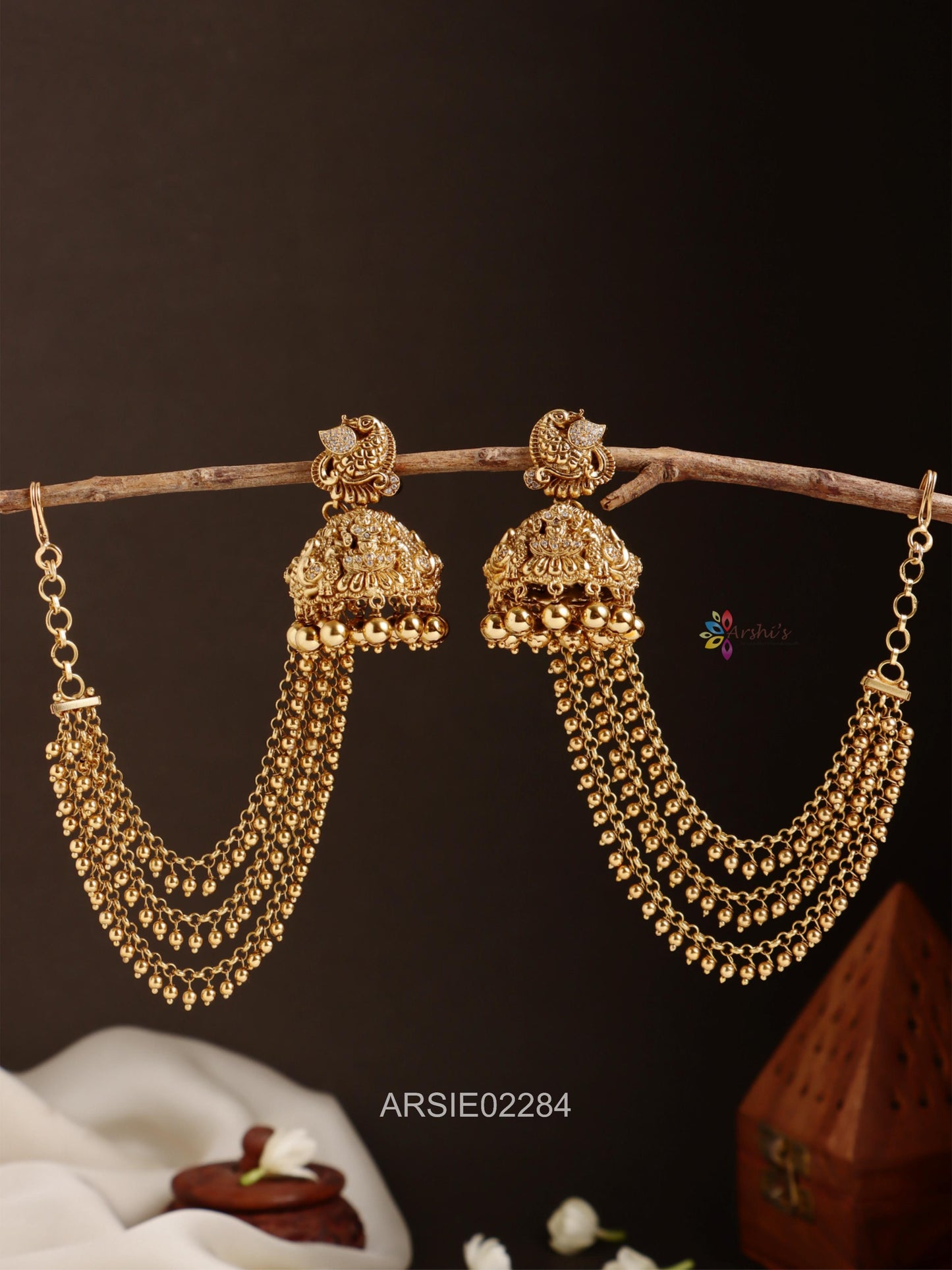 Peacock Big Jhumka with Earchains