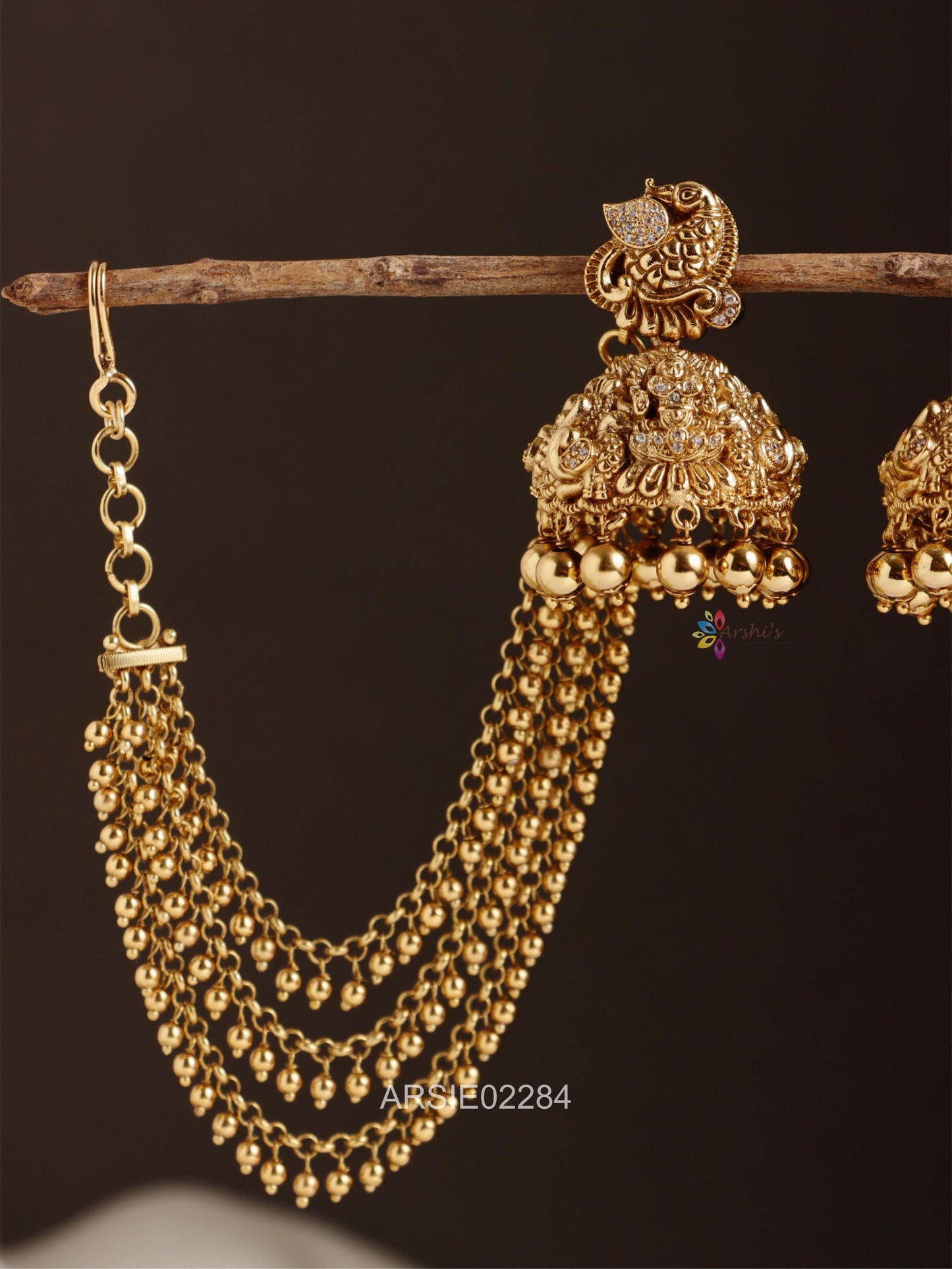 Peacock Big Jhumka with Earchains