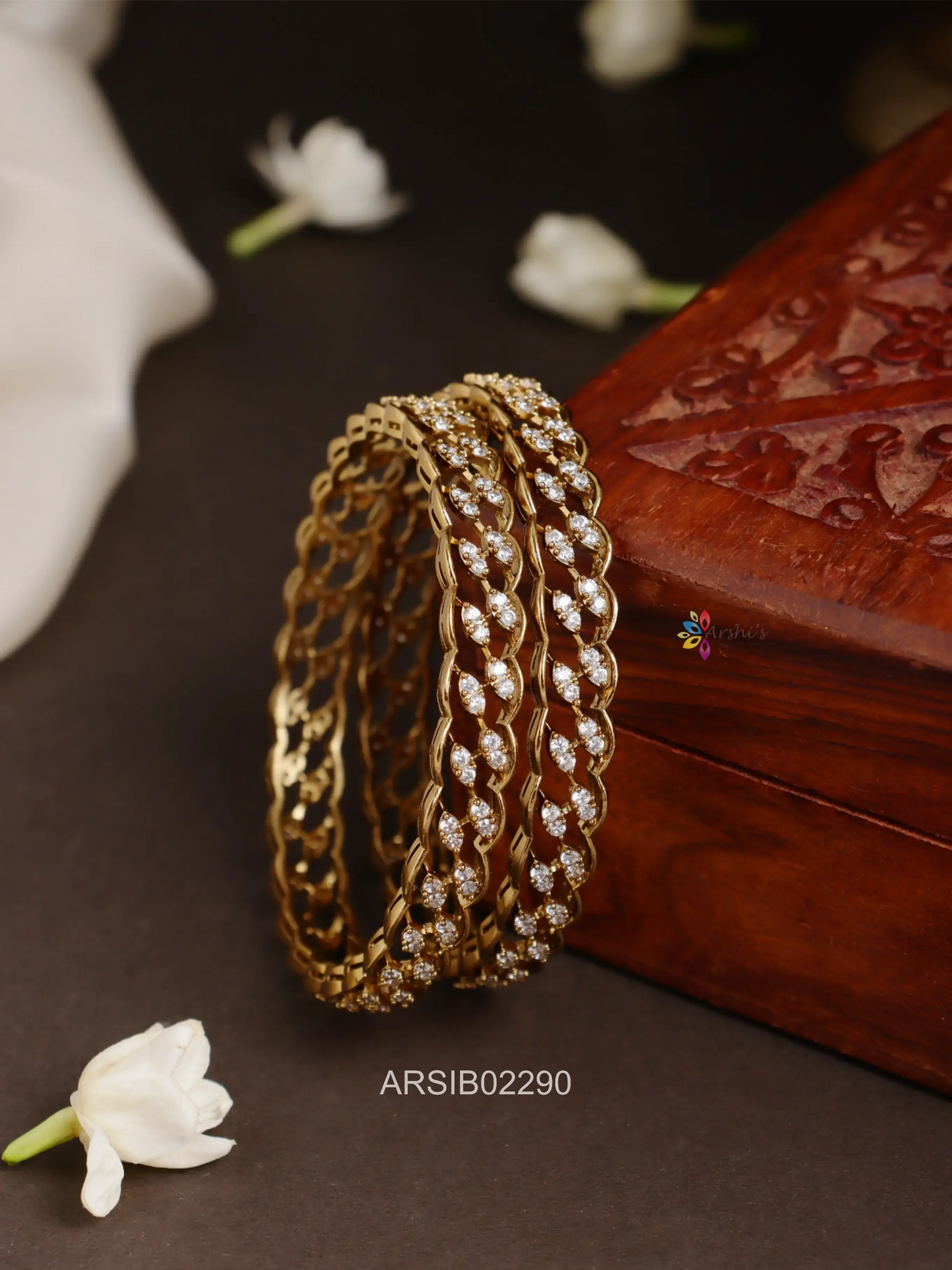 White AD Stone Kada Bangles