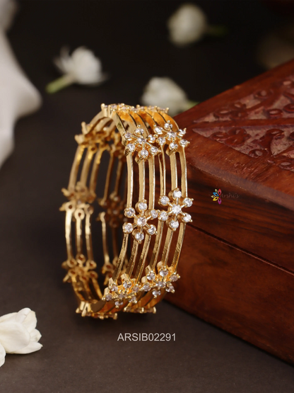 AD White Stone Flower Design Bangles